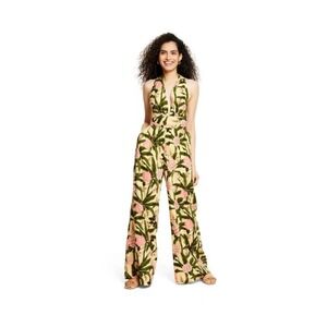 Agua Bendita x Target Peony Botanical Print Jumpsuit - Yellow/Dark Olive M